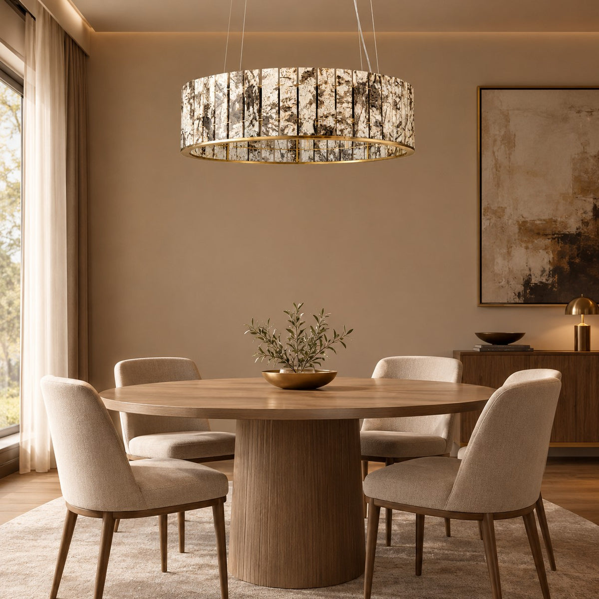 Modern Sculptural Luxury Stone Drum Chandelier