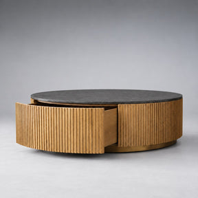Stone Top Round Storage Coffee Table