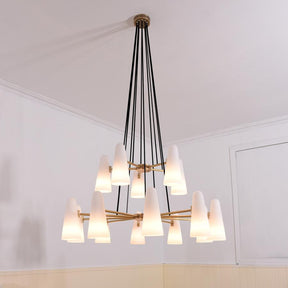 White Ceramics 2-Tier Round Chandelier 44",15-lights