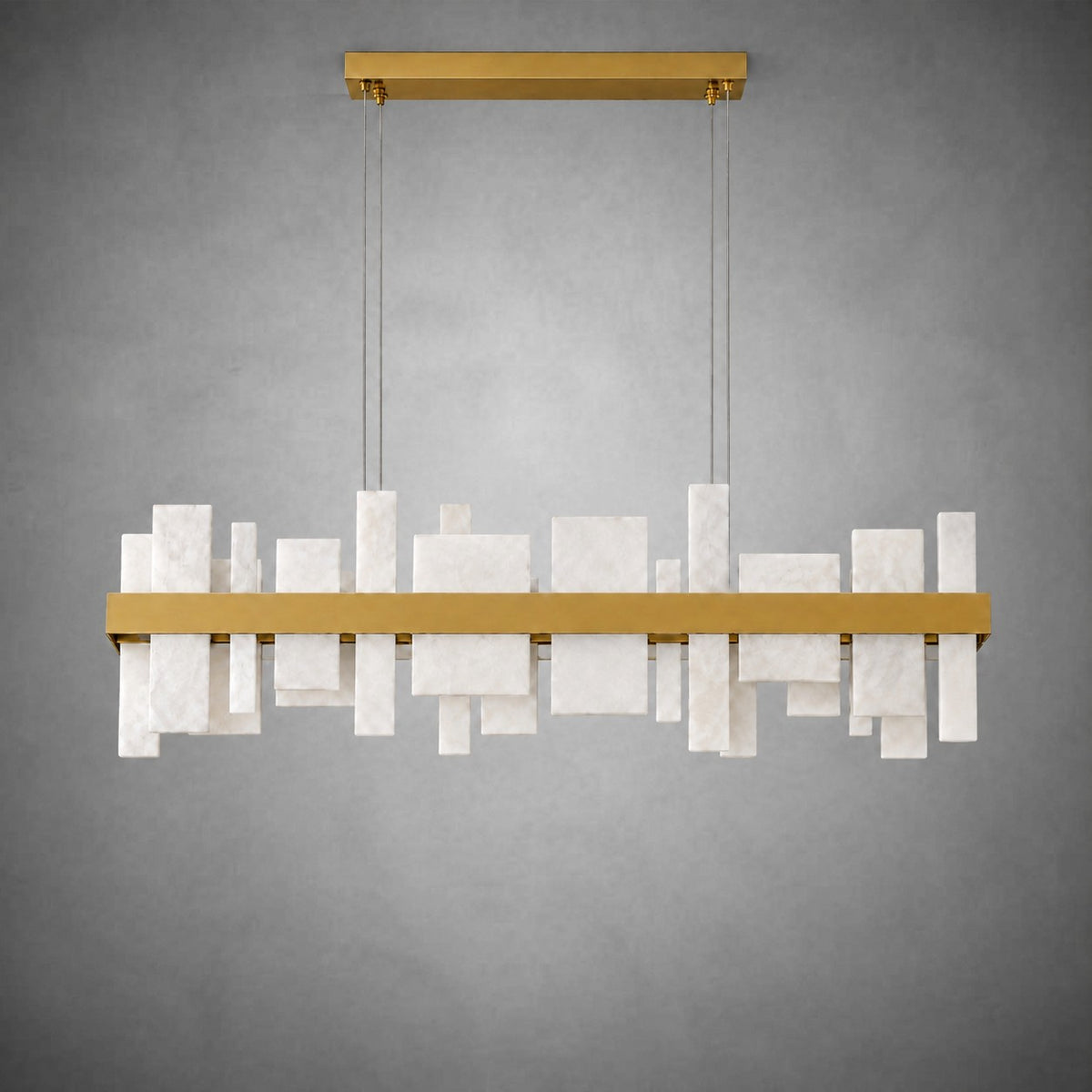 Linear Alabaster and Gold Stainless Steel Dining Chandelier