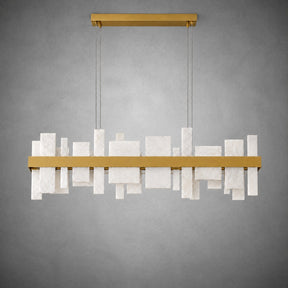 Linear Alabaster and Gold Stainless Steel Dining Chandelier