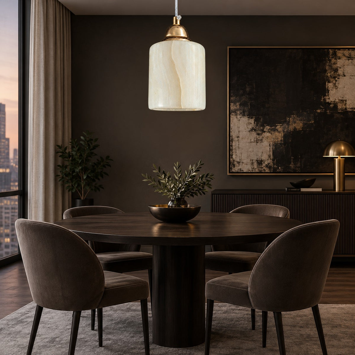 Modern Sculptural Jade Stone Pendant Light – Set of 3