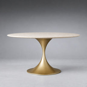Round Stone-Top Steel-Base Dining Table