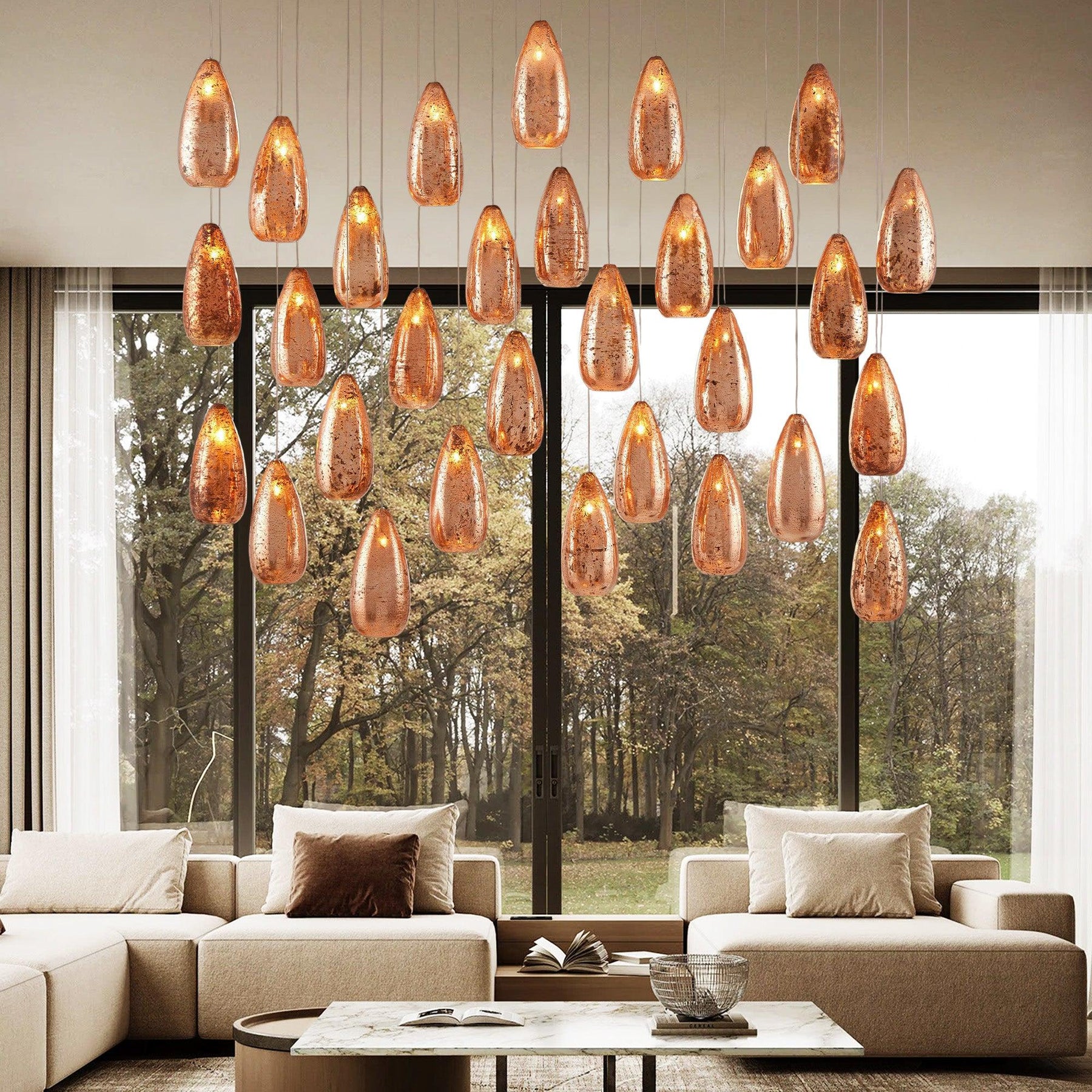 Edda Linear Teardrop Mercury Glass Chandelier – 48" & 54" Options