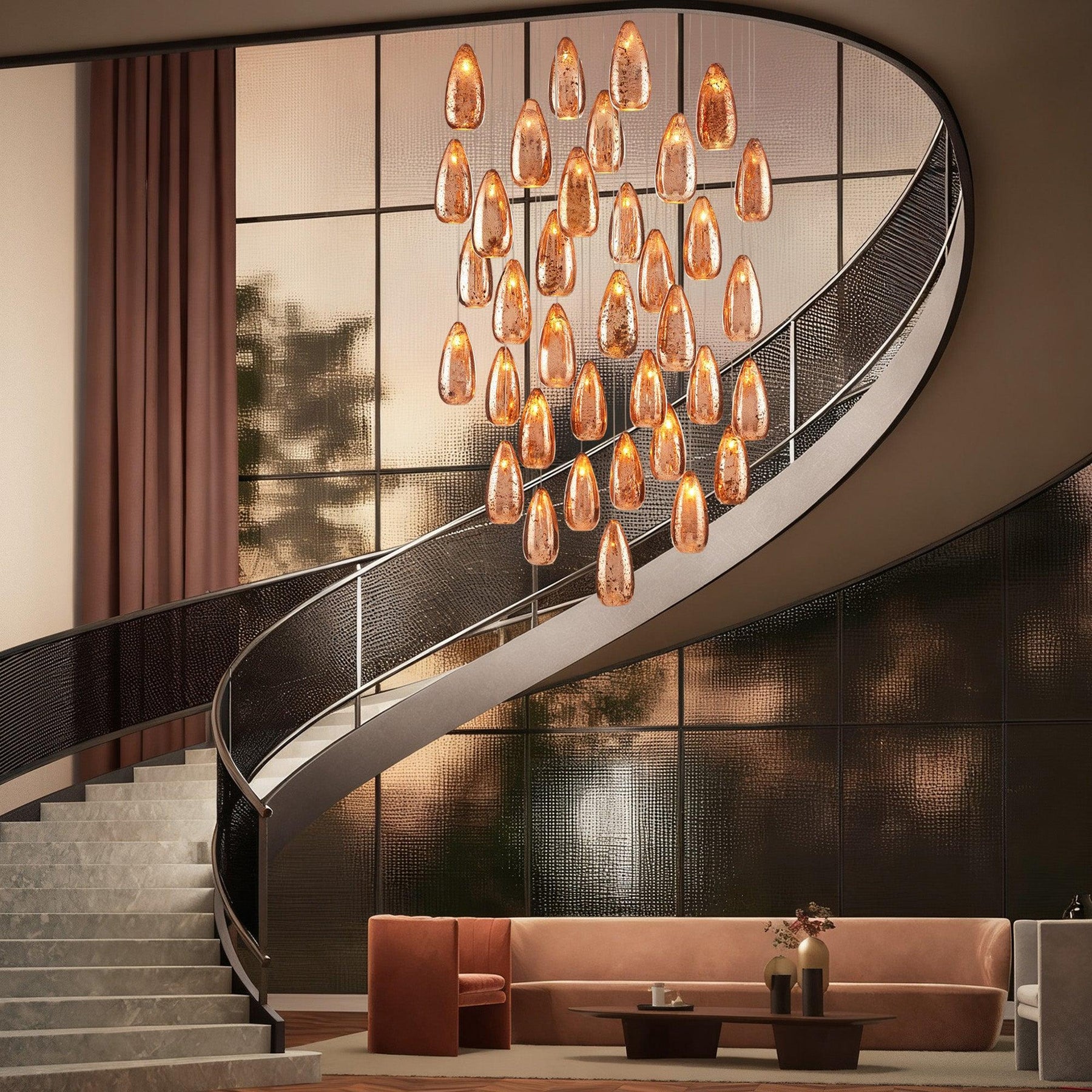 Edda Round Teardrop Mercury Glass Chandelier – 23” & 35” Options