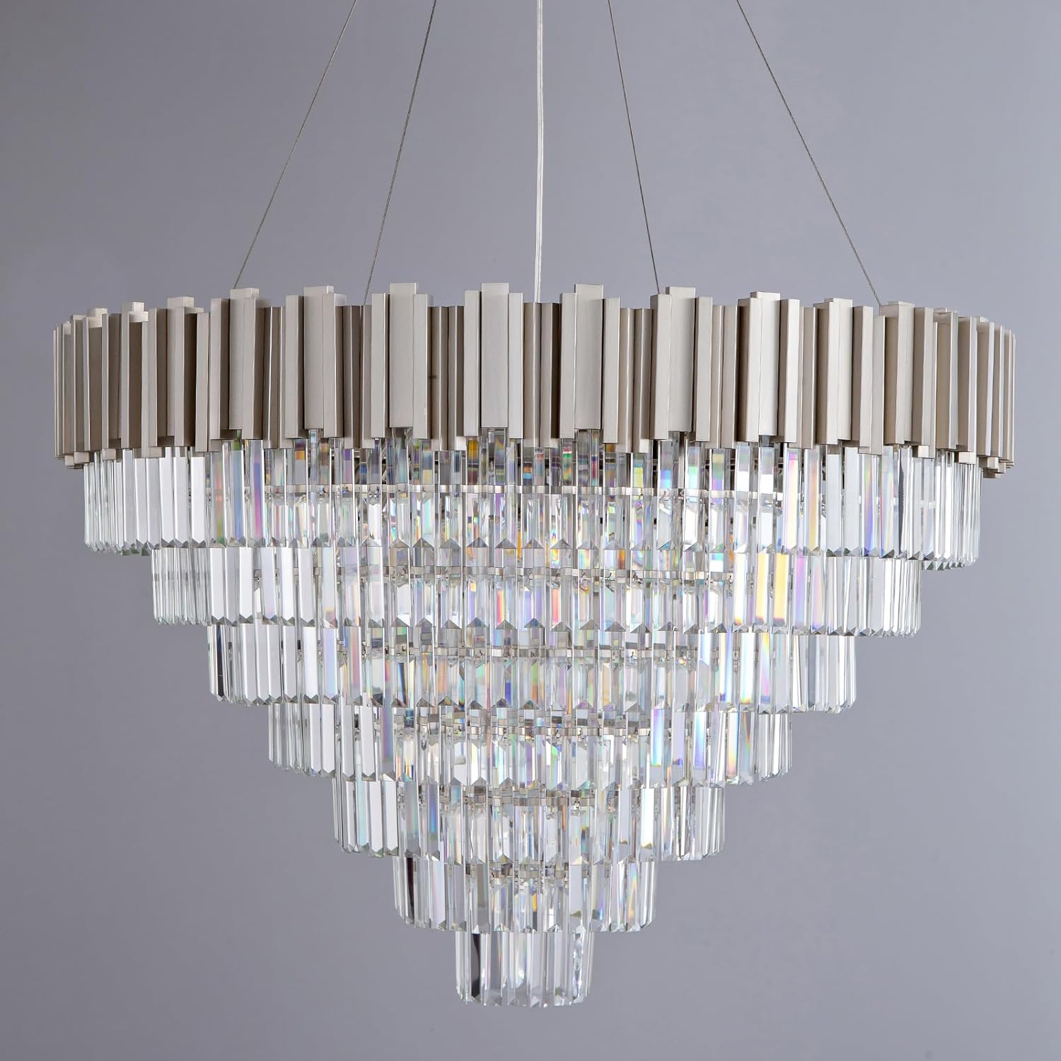 Elegant 7‑Tier 39" Silver Crystal Chandelier – 21‑Light Luxury K9 Fixture