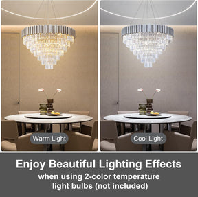 Elegant 7-Tier 39" Silver Crystal Chandelier with 21 Lights