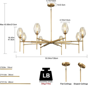 Elegant 8-Light Brass Crystal Chandelier with Gold Finish 54in Round