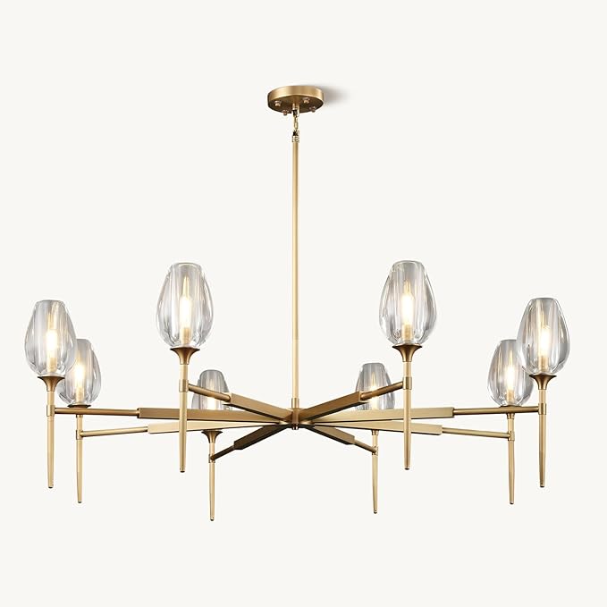 Elegant 8-Light Brass Crystal Chandelier with Gold Finish 54in Round