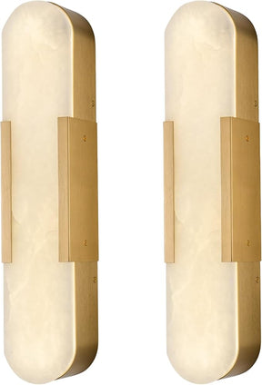 Elegant Alabaster Wall Sconces Set of Two with Brass Finish, 19.7''
