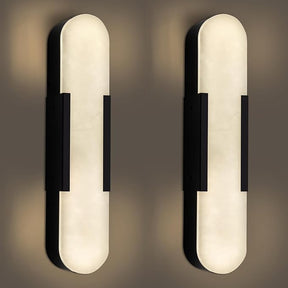 Elegant Black Alabaster Marble Wall Sconce Set of 2