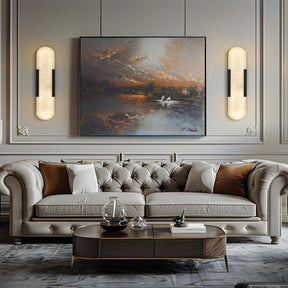 Elegant Black Alabaster Marble Wall Sconce Set of 2