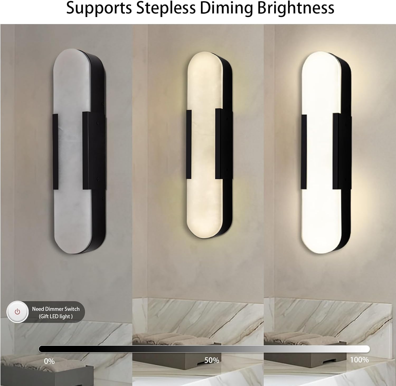 Elegant Black Alabaster Marble Wall Sconce Set of 2