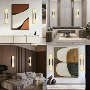 Elegant Black Alabaster Marble Wall Sconce Set of 2