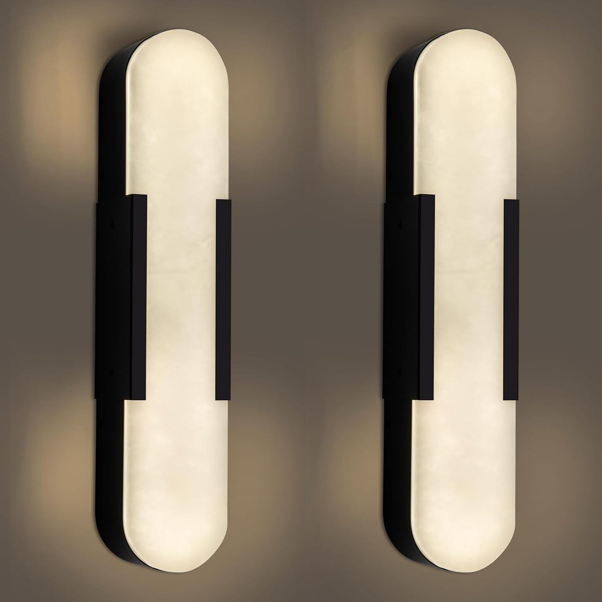 Elegant Black Alabaster Marble Wall Sconce Set of 2