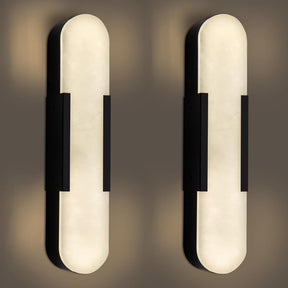 Elegant Black Alabaster Marble Wall Sconce Set of 2