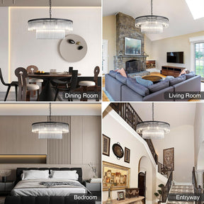 Elegant Black Glass Two-Tier 31.5" 10-Light Modern Chandelier