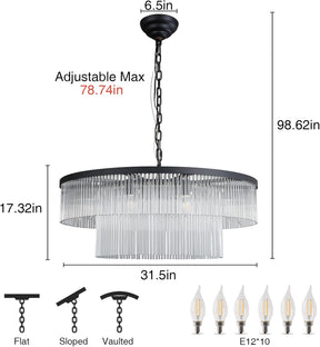 Elegant Black Glass Two-Tier 31.5" 10-Light Modern Chandelier