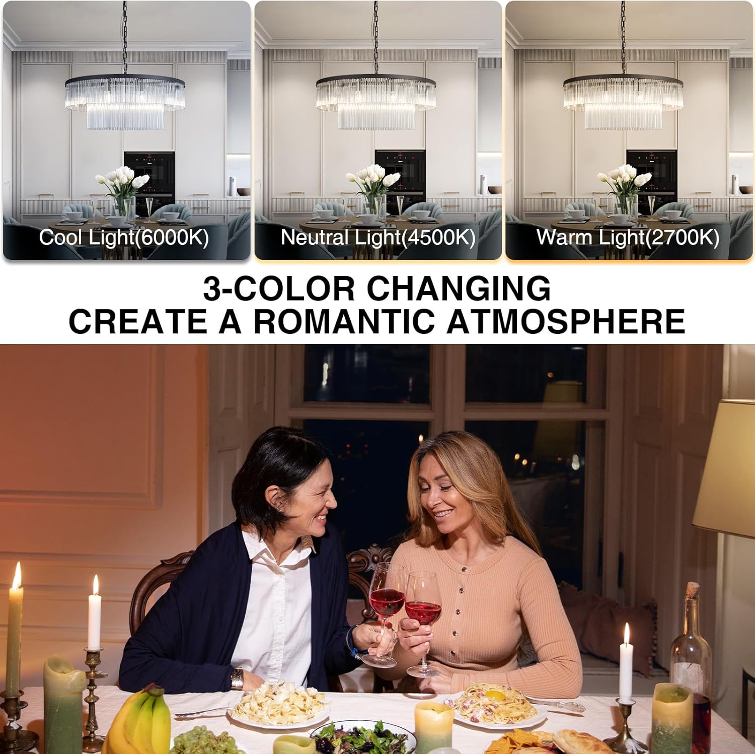 Elegant Black Glass Two-Tier 31.5" 10-Light Modern Chandelier