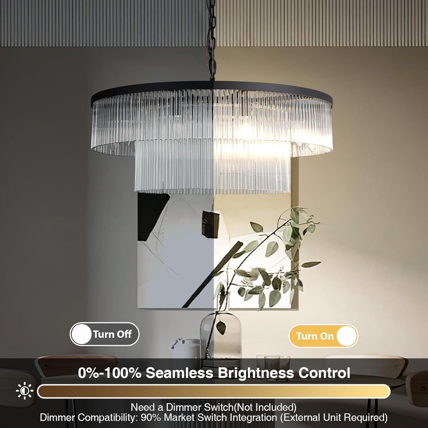 Elegant Black Glass Two-Tier 31.5" 10-Light Modern Chandelier