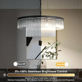 Elegant Black Glass Two-Tier 31.5" 10-Light Modern Chandelier