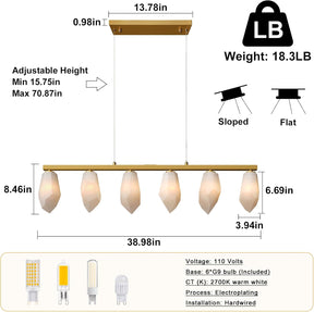 Elegant Gold Alabaster 6-Light Linear Chandelier for Dining