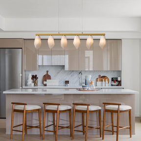 Elegant Gold Alabaster 6-Light Linear Chandelier for Dining