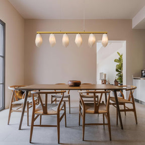 Elegant Gold Alabaster 6-Light Linear Chandelier for Dining