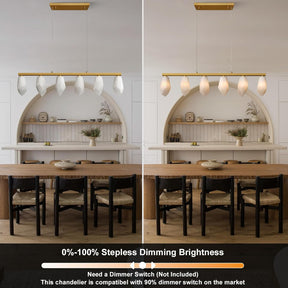 Elegant Gold Alabaster 6-Light Linear Chandelier for Dining