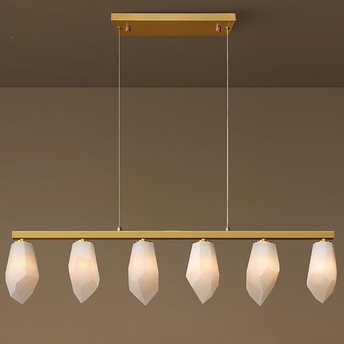Elegant Gold Alabaster 6-Light Linear Chandelier for Dining