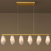 Elegant Gold Alabaster 6-Light Linear Chandelier for Dining