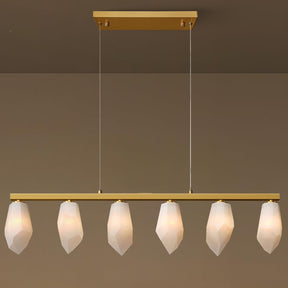 Elegant Gold Alabaster 6-Light Linear Chandelier for Dining