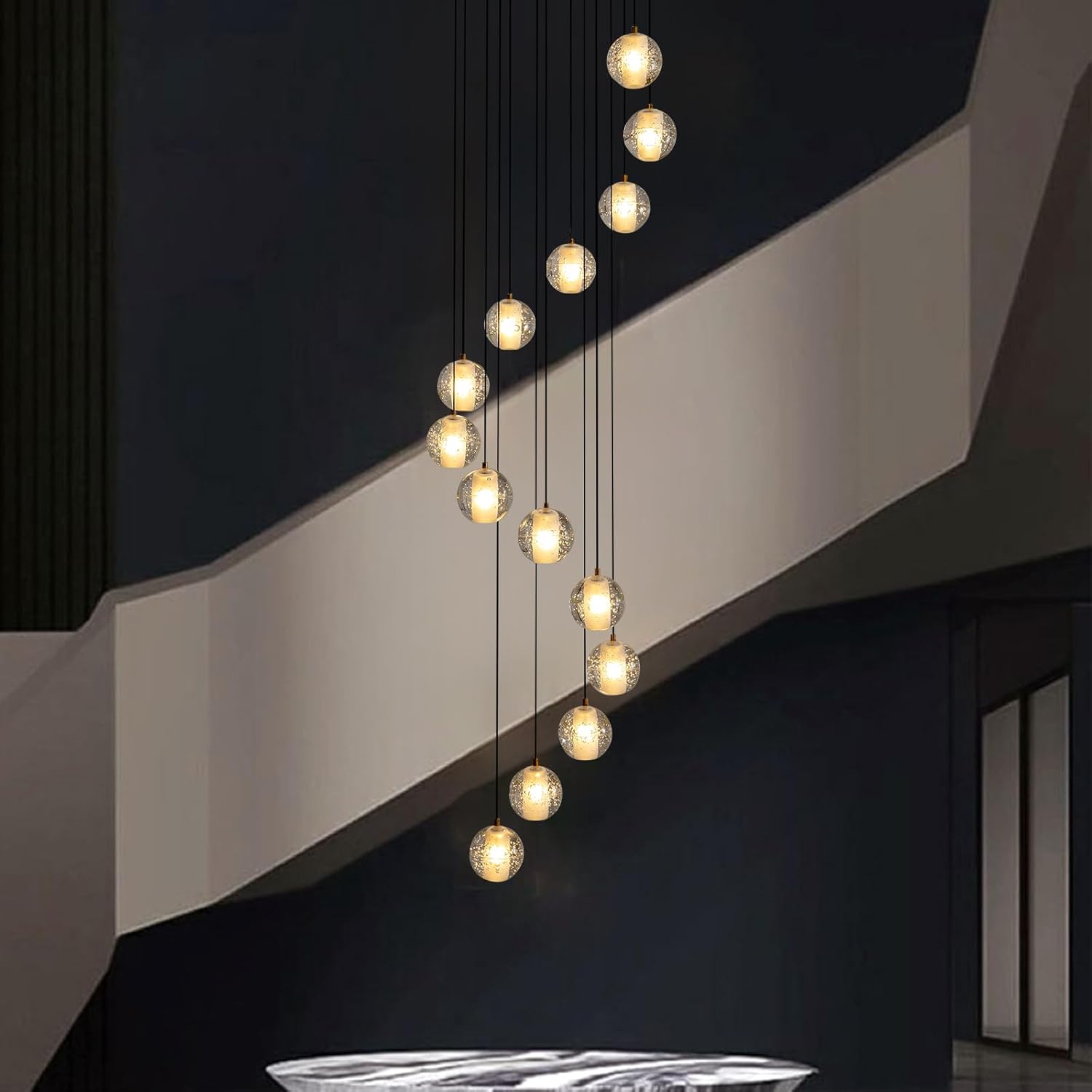 Elegant Gold Crystal 14-Light Adjustable Staircase Chandelier for Modern Homes