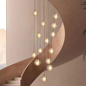 Elegant Gold Crystal 14-Light Adjustable Staircase Chandelier for Modern Homes