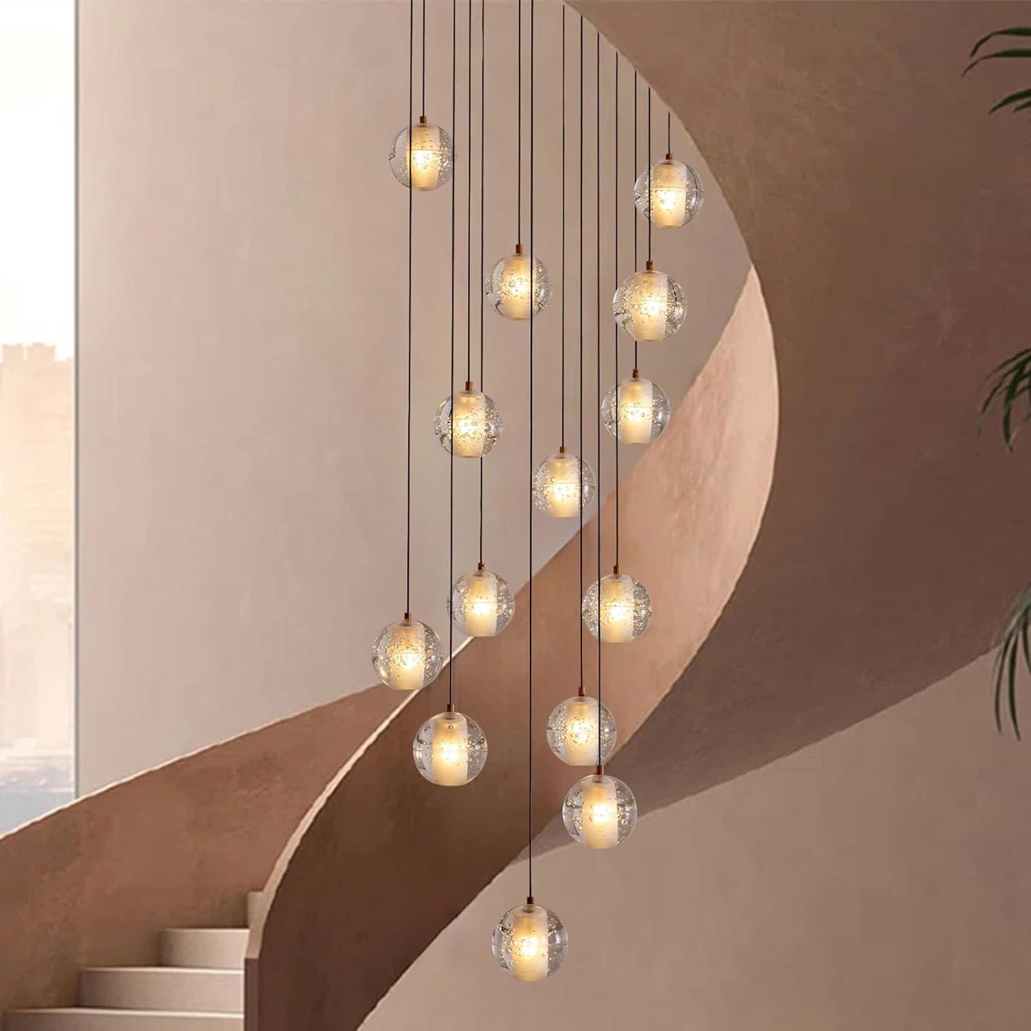 Elegant Gold Crystal 14-Light Adjustable Staircase Chandelier for Modern Homes