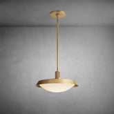 Elegant Kennon Barn Brass Pendant with Milk Glass Shade