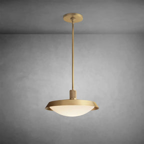 Elegant Kennon Barn Brass Pendant with Milk Glass Shade