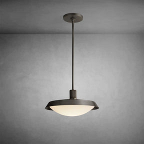 Elegant Kennon Barn Brass Pendant with Milk Glass Shade