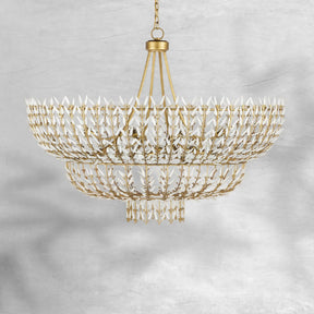 Elegant Morrigan Round Brass-Chained White Glass Chandelier 34 Inch