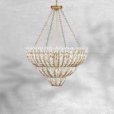Elegant Morrigan Round Brass-Chained White Glass Chandelier 34 Inch