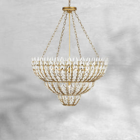 Elegant Morrigan Round Brass-Chained White Glass Chandelier 34 Inch
