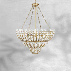 Elegant Morrigan Round Brass-Chained White Glass Chandelier 34 Inch