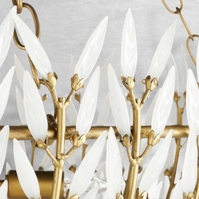 Elegant Morrigan Round Brass-Chained White Glass Chandelier 34 Inch