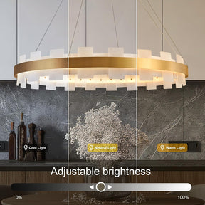 Elegant Spanish Alabaster Round Chandelier 31.5" Diameter with Adjustable Height