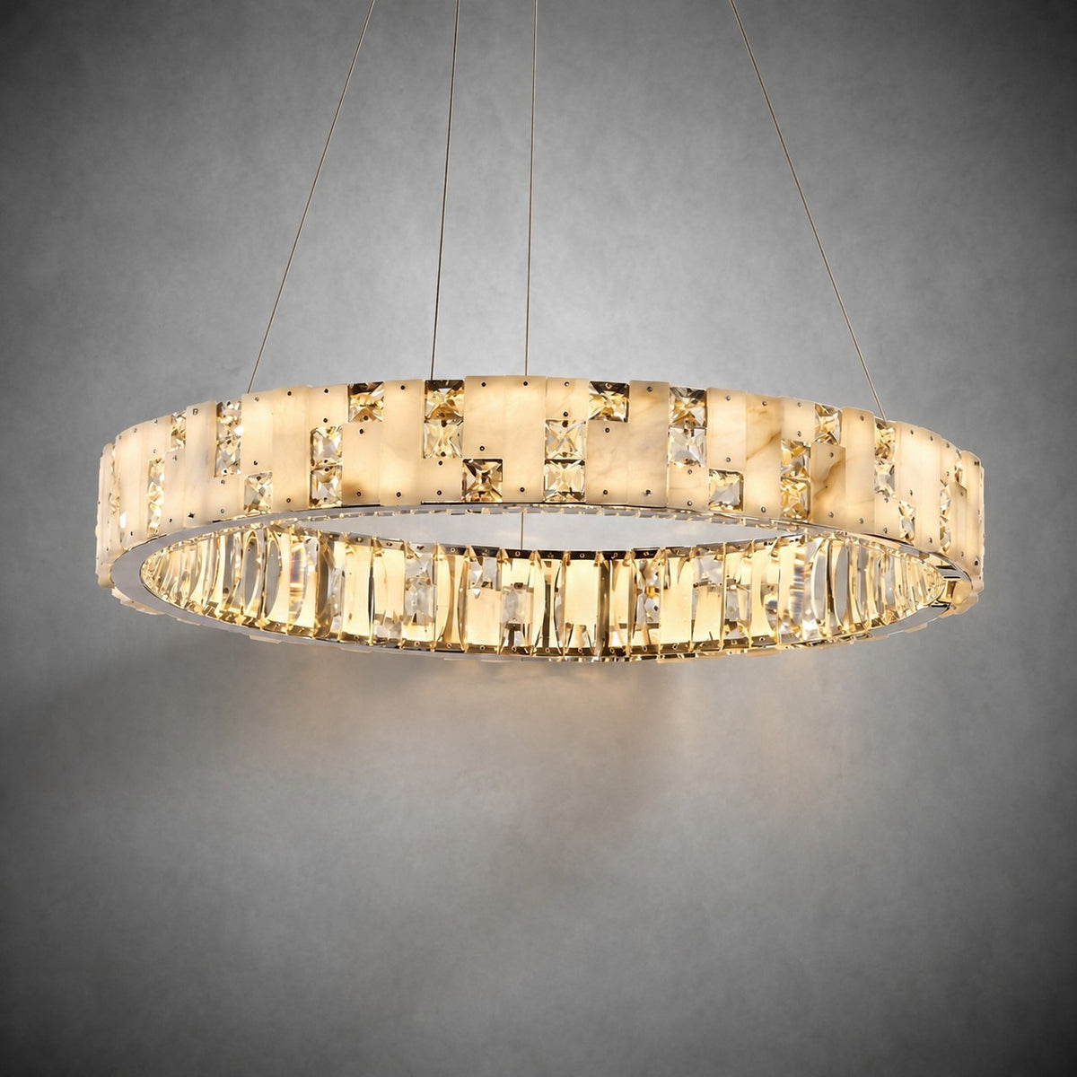 Ellery Crystal&Alabaster Round Ring Chandelier