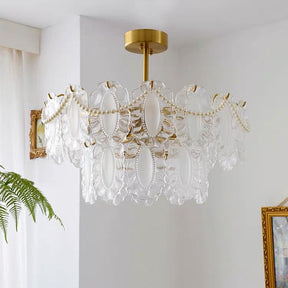 European Vintage Style Luxury Elegant Cream White Chandelier/Ceiling Light Fixture with White Pearl Chains for Living Room Bedroom Restaurant Dining Room