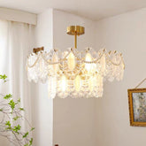 European Vintage Style Luxury Elegant Cream White Chandelier/Ceiling Light Fixture with White Pearl Chains for Living Room Bedroom Restaurant Dining Room