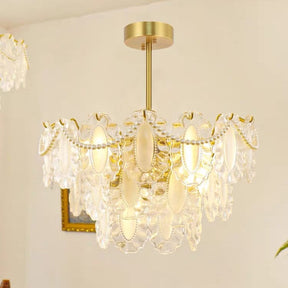 European Vintage Style Luxury Elegant Cream White Chandelier/Ceiling Light Fixture with White Pearl Chains for Living Room Bedroom Restaurant Dining Room