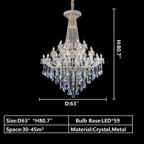 D63"*H80.7" 59LIGHTS crystal lighting-extra large/oversized/huge foyer candle branch crystal chandelier staircase ,hallway,coffee shop/restaurant chandelier clear crystal