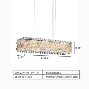 Extra Large Luxury Rectangle Crystal Pendant Chandelier for Living/Dining Room/Kitchen Island
